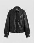 Women Oversize Faux Leather Bomber Jacket with Zip and Balloon Sleeves Fashion Glam