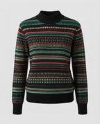 Women's jacquard fine-knit sweater with a short stand-up collar, boxy silhouette, and multistripe design Fashion Glam