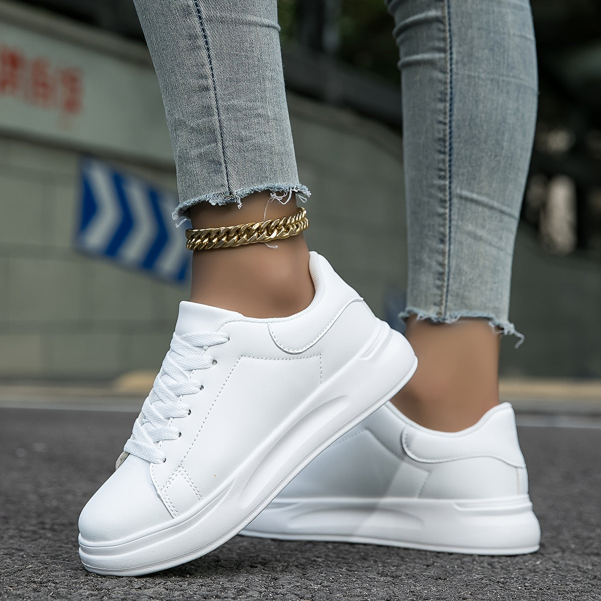 Fashion Glam | Clean White Leather Sneakers for Women, White