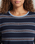 Women's Striped Fine Knit Sweater Boxy Short Form with Textured Stripe Optics Fashion Glam