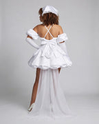 Women's Bridal Cosplay Dress with Sleeve Appliqués and Elaborate Ruffles Fashion Glam