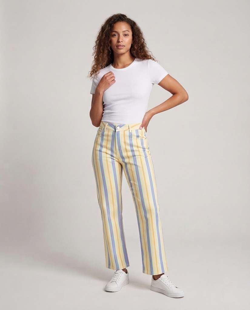 Women Striped Pants with Straight Leg, High Waist and Five-Pocket Design Fashion Glam