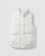 Women nan lightweight quilted thermo vest with high standing collar, concealed two-way zipper and side inset pockets