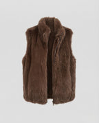 Women Reversible Faux Fur Quilted Vest with Teddy Collar and Checkered Outer Fabric Fashion Glam