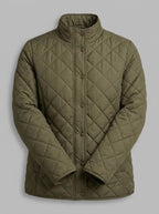 Women's Quilted Short Jacket with Diamond Stitching, Round Neck and Flap Pockets Fashion Glam
