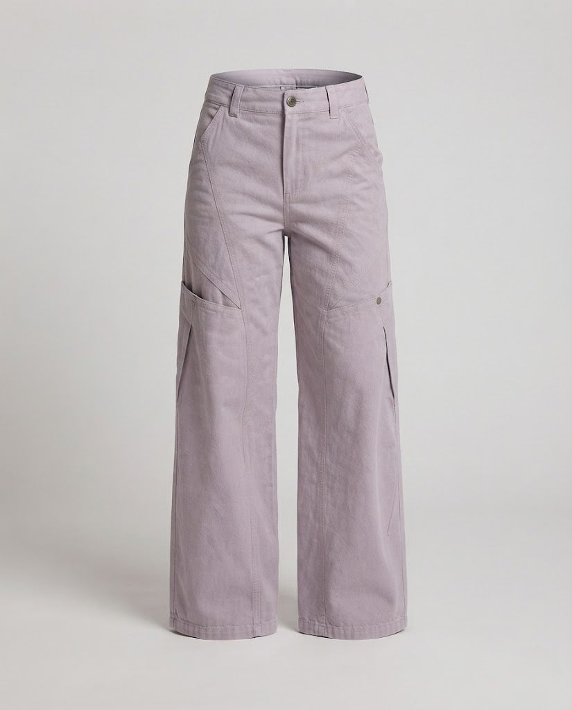 Women Wide Cut Utilitarian Pants with Decorative Stitch Panels and Cargo Pockets Fashion Glam