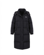 Women's nan longer quilted thermal coat with high stand-up collar, sports stripes, and integrated chest pocket