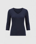 Women Fitted V-neck Fine Knit Long Sleeve with Three Quarter Sleeves Fashion Glam