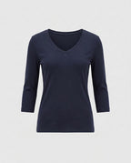 Women Fitted V-neck Fine Knit Long Sleeve with Three Quarter Sleeves Fashion Glam