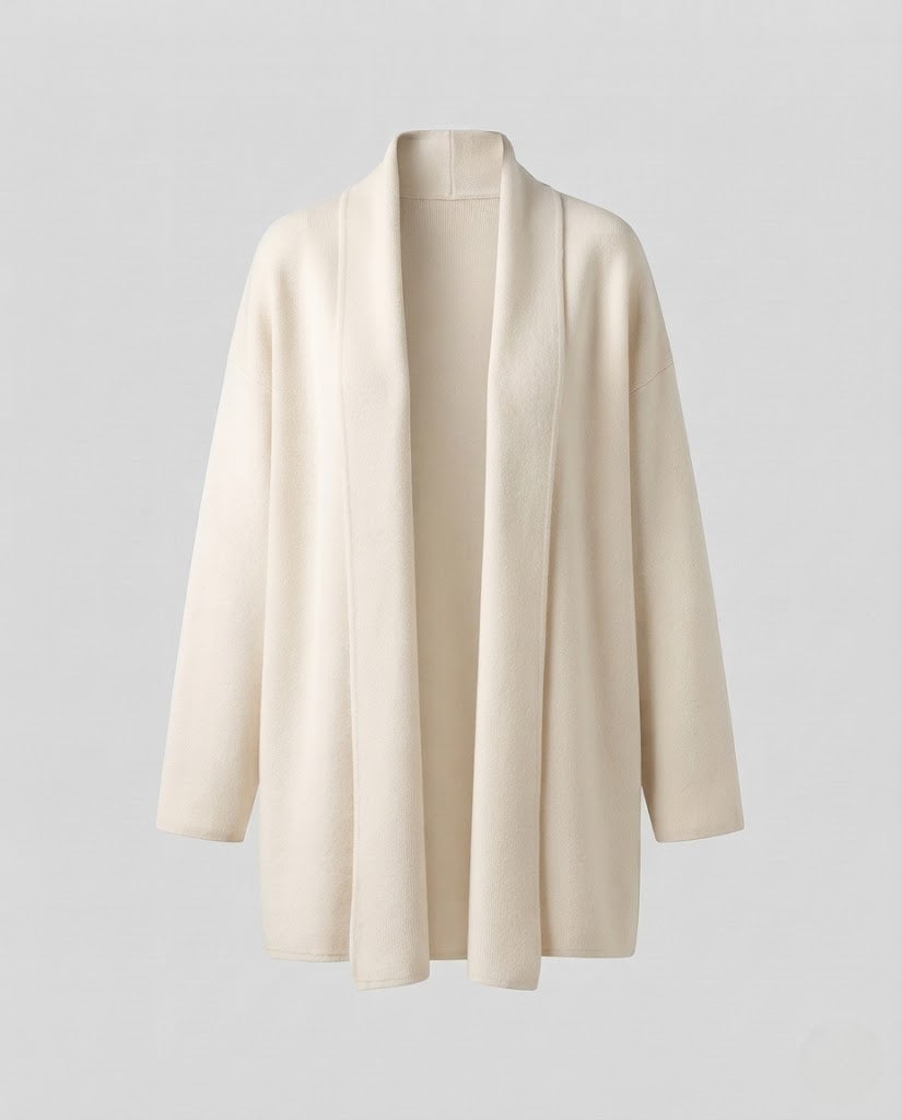 Women's Collarless Tailored Knit Coat with Tie Belt Fashion Glam