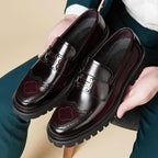Men's Loafer Leather Burgundy Thick Sole Designer