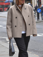 Fashion Glam | Short Wool Jacket with Double Button Line Wool Blend Modern and Warm