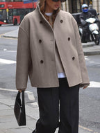 Fashion Glam | Short Wool Jacket with Double Button Line Wool Blend Modern and Warm