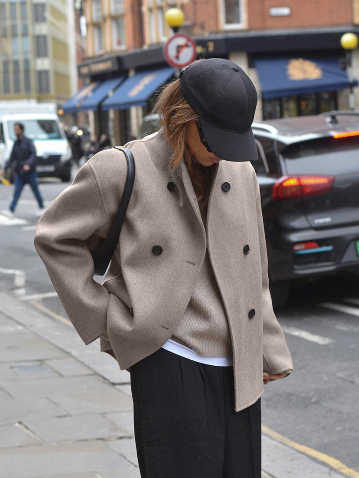 Fashion Glam | Short Wool Jacket with Double Button Line Wool Blend Modern and Warm