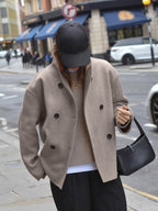 Fashion Glam | Short Wool Jacket with Double Button Line Wool Blend Modern and Warm