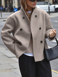 Fashion Glam | Short Wool Jacket with Double Button Line Wool Blend Modern and Warm