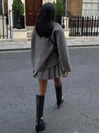 Fashion Glam | Short Wool Jacket with Double Button Line Wool Blend Modern and Warm