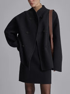 Fashion Glam | Short Wool Jacket with Double Button Line Wool Blend Modern and Warm