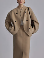 Fashion Glam | Short Wool Jacket with Double Button Line Wool Blend Modern and Warm