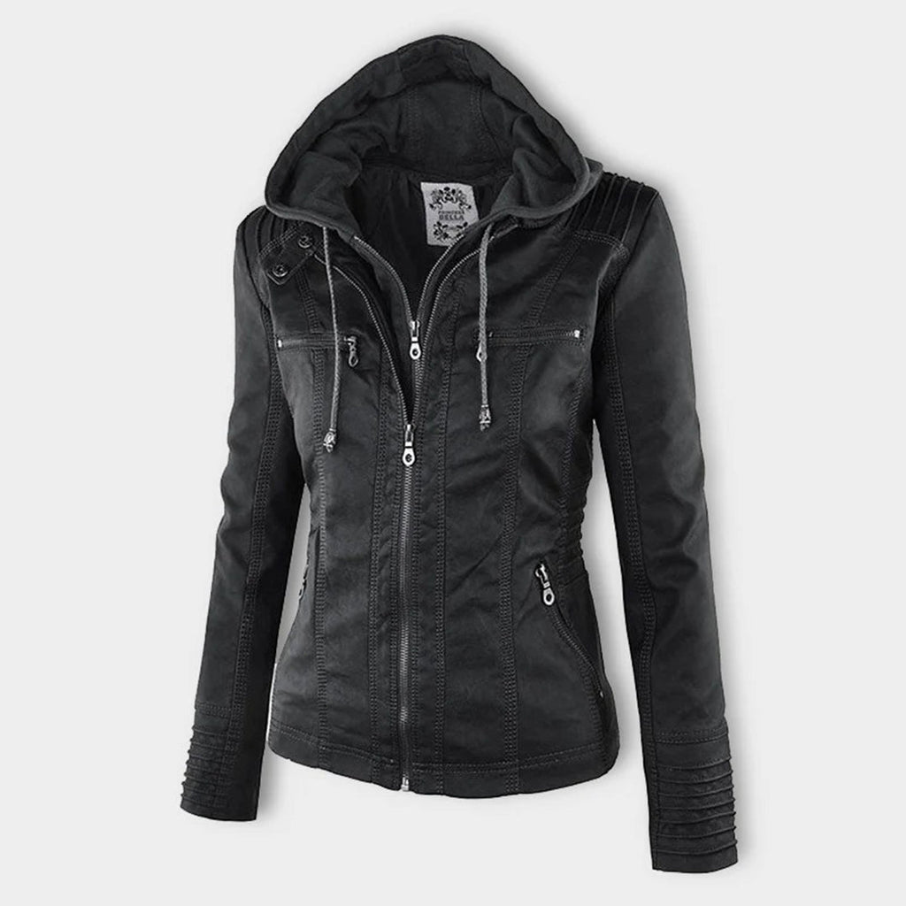 Fashion Glam | Women's Leather Jacket with Hood