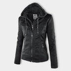Fashion Glam | Women's Leather Jacket with Hood