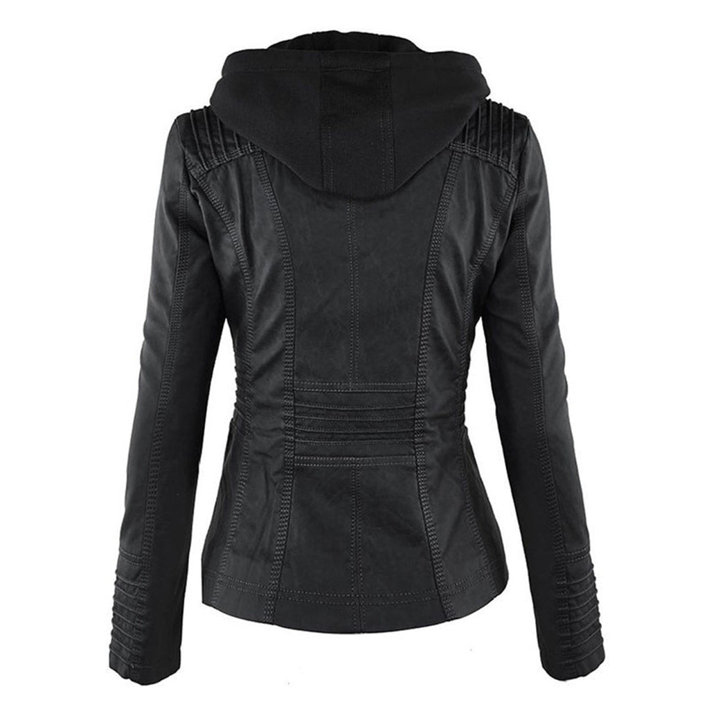 Fashion Glam | Women's Leather Jacket with Hood
