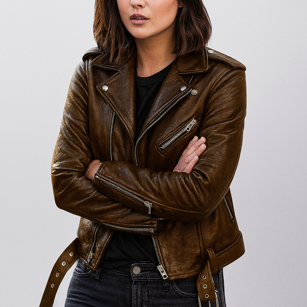 Fashion Glam | Slim Fit Biker Leather Jacket for Women