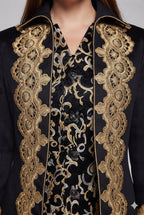 Women's elegant tailcoat with fine gold embroidery and asymmetrical hem Fashion Glam