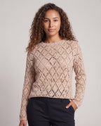 Women's Transparent Openwork Knit Sweater with Diamond Pattern and Loose Fit Fashion Glam