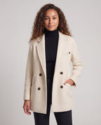 Women Double-breasted Wool Blend Short Coat with Breast Strap and Clean Lapel Fashion Glam
