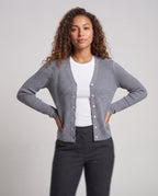 Women fine knit cardigan with ribbed texture, V-neck and continuous button placket Fashion Glam