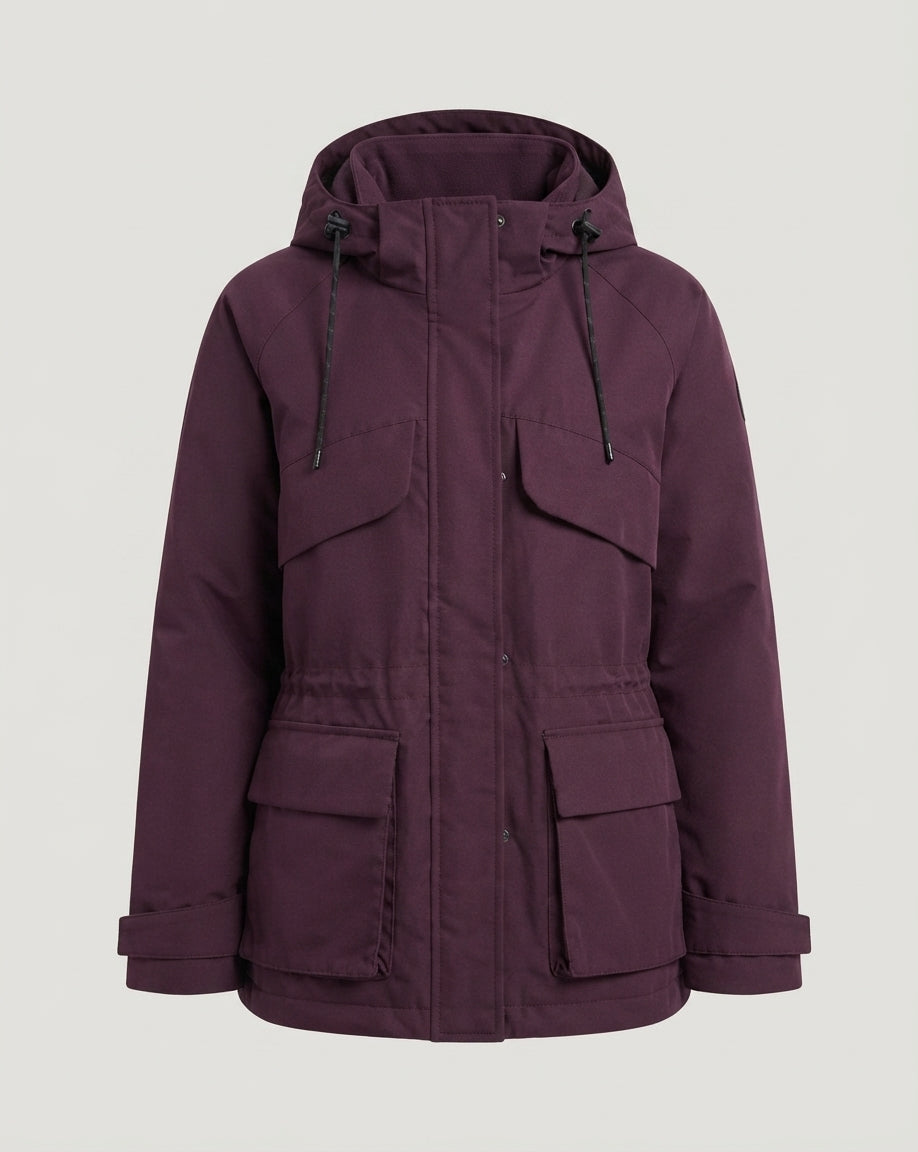 Women's nan short boxy parka with multifunctional patch pockets, adjustable hood, and windproof thermal filling