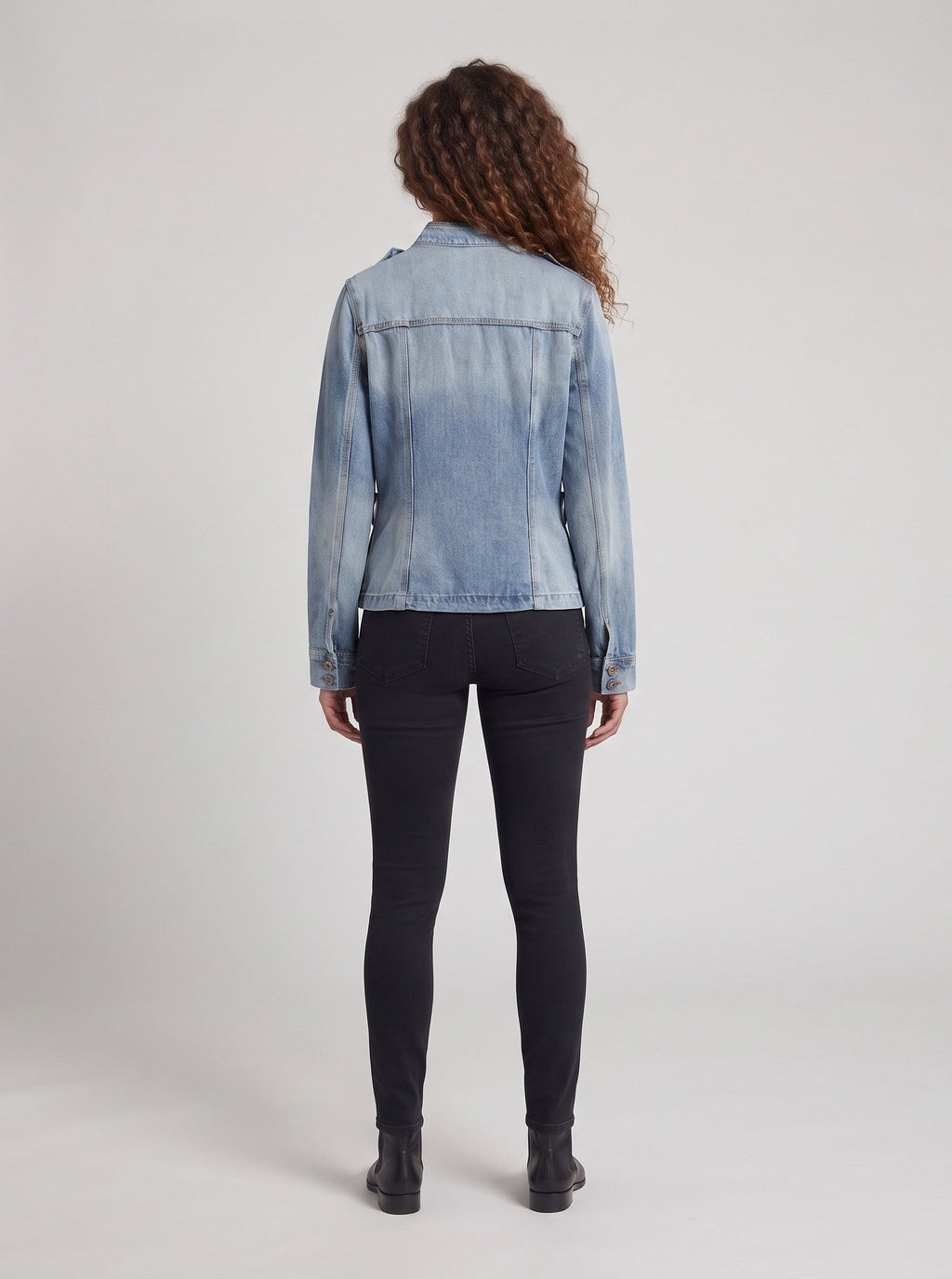 Women Tailored Utility Denim Jacket with Stand Collar and Flap Pockets Fashion Glam