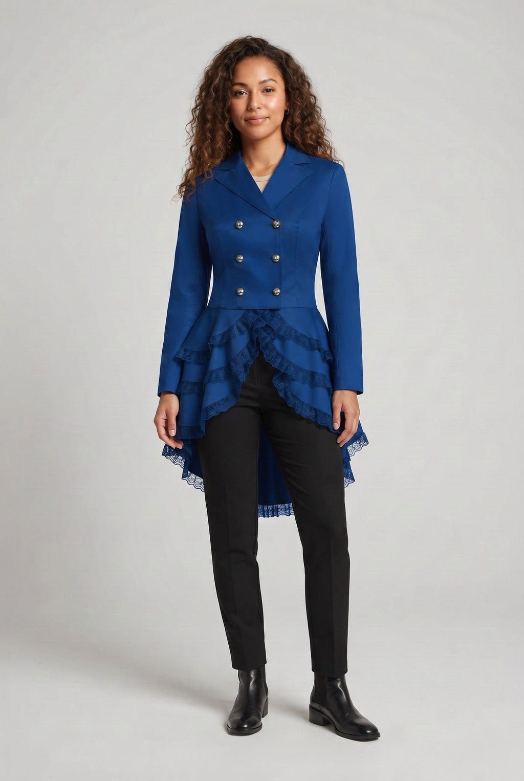 Women Elegant Ruffle Jacket with Deep V-Neck and Double Buttoned Front Fashion Glam