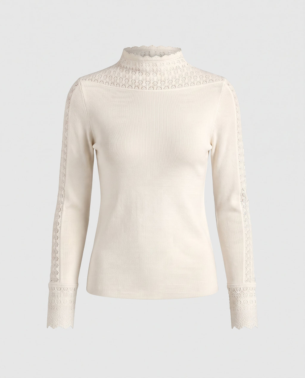 Women's Fine Fine Knit Long Sleeve with Lace Trim and Stand-up Collar Fashion Glam