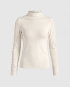 Women's Fine Fine Knit Long Sleeve with Lace Trim and Stand-up Collar Fashion Glam