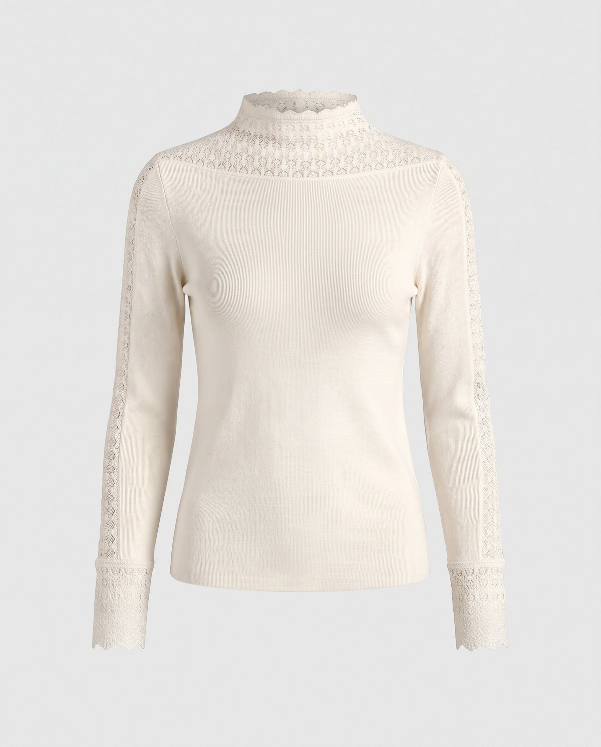 Women's Fine Fine Knit Long Sleeve with Lace Trim and Stand-up Collar Fashion Glam