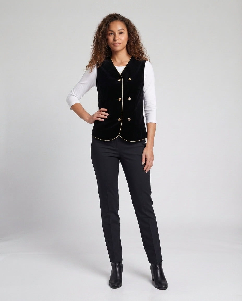 Women Elegant Velvet Vest with Button Details Fashion Glam