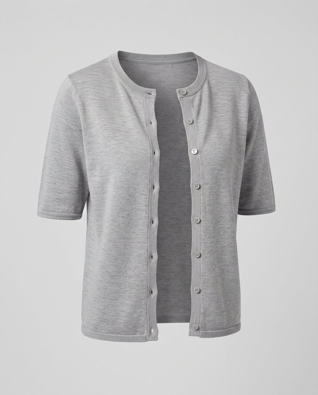 Women's Short Sleeve Fine Jersey Button Cardigan with Round Neck and Boxy Silhouette Fashion Glam