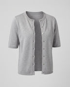 Women's Short Sleeve Fine Jersey Button Cardigan with Round Neck and Boxy Silhouette Fashion Glam