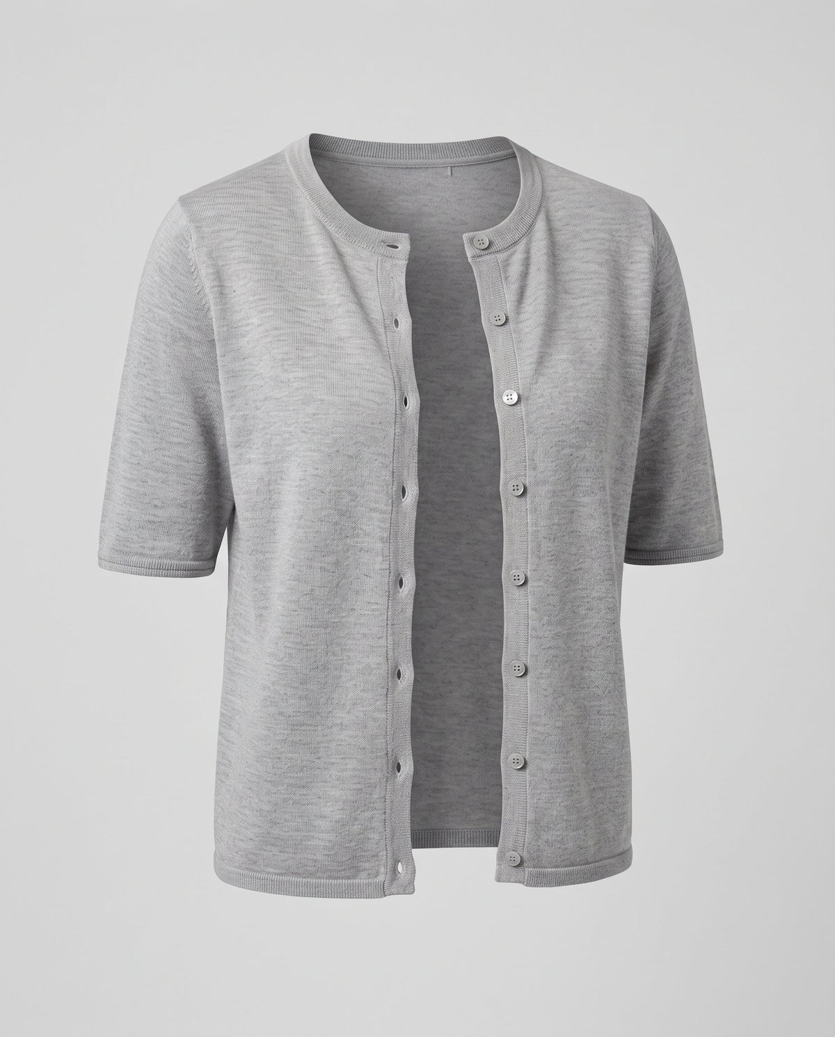 Women's Short Sleeve Fine Jersey Button Cardigan with Round Neck and Boxy Silhouette Fashion Glam
