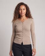 Women's Slim Fit Rib Cardigan made of Fine Knit with Raglan Sleeves and Mother-of-Pearl Buttons Fashion Glam