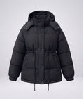 Women's padded hooded parka in boxy cut with tapered drawstring