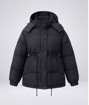 Women's padded hooded parka in boxy cut with tapered drawstring