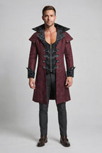 Men's elegant Gothic coat with ornate embellishments and high collar Fashion Glam