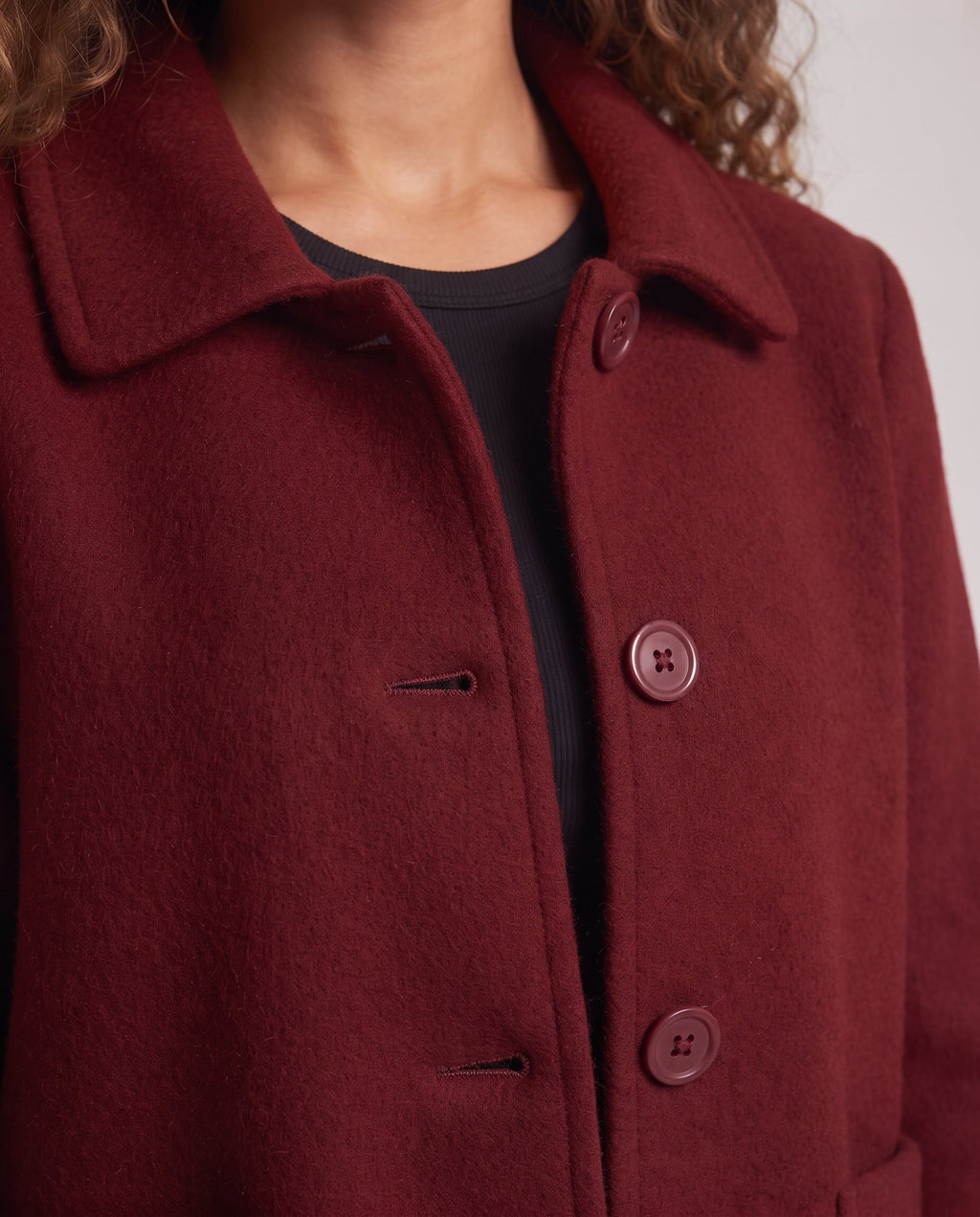 Women's Boxy Wool Jacket with Shirt Collar, Minimalist Button Placket and Patch Pockets Fashion Glam