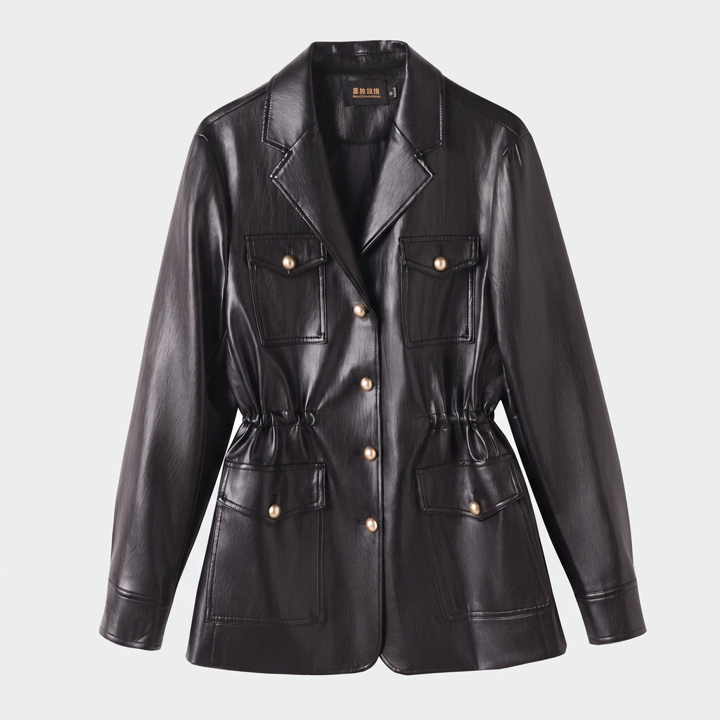 Women's cotton mix blazer jacket with patch pockets and pearl buttons Fashion Glam