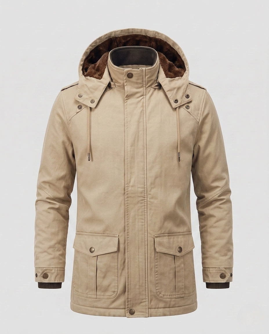 Men's field parka in canvas look with warming teddy fleece lining and utility pockets Fashion Glam