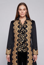 Women's elegant tailcoat with fine gold embroidery and asymmetrical hem Fashion Glam