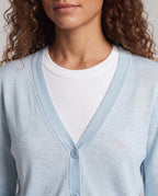 Women Lightweight Fine Knit Cardigan with V-Neck, Boxy Cropped Silhouette and Three Buttons Down